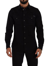 Dolce & Gabbana Black Slim Cotton Denim Stretch Shirt -   -  Dolce & Gabbana.